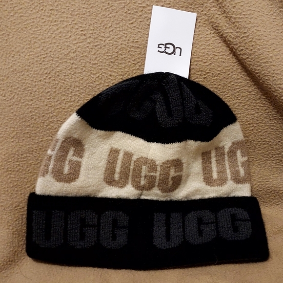 UGG Women's Black, Cream, and Brown Knit Beanie - Picture 2 of 3